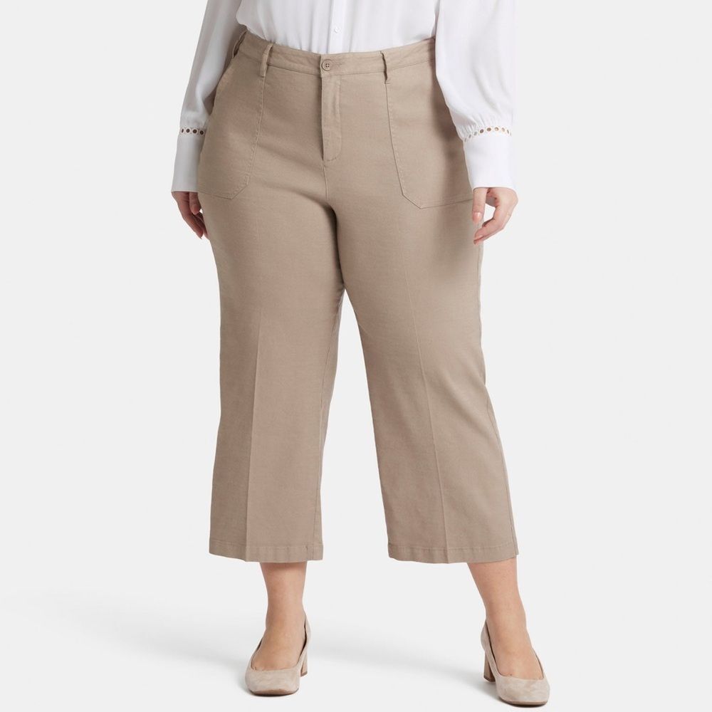 NYDJ High Waisted Wide Leg Cropped Cargo Pant NEW Size 18W Saddlewood Linen